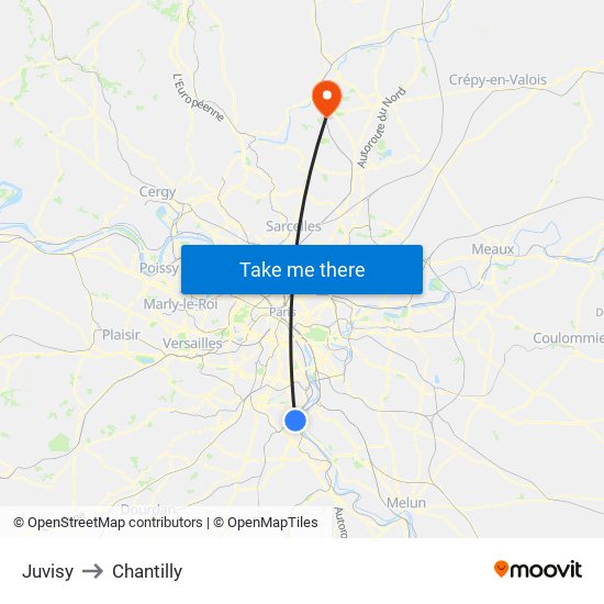 Juvisy to Chantilly map