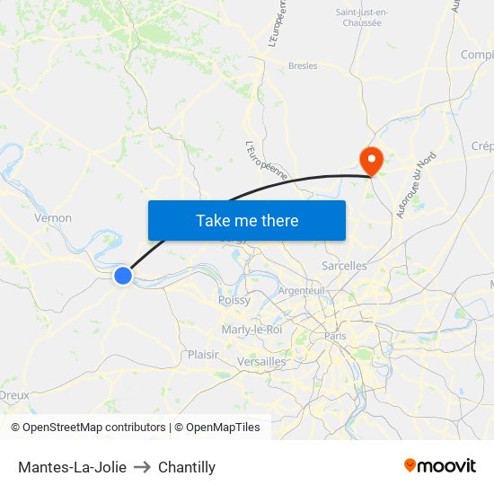 Mantes-La-Jolie to Chantilly map