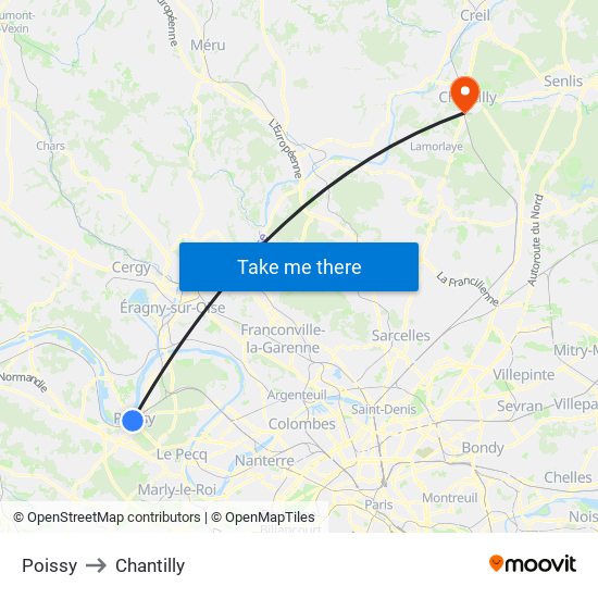 Poissy to Chantilly map