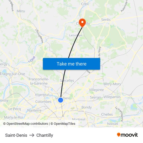 Saint-Denis to Chantilly map
