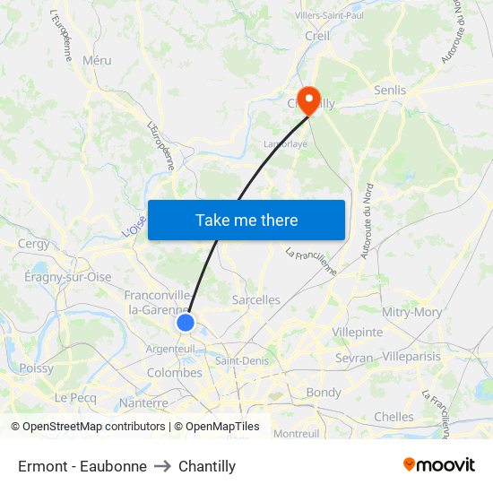 Ermont - Eaubonne to Chantilly map