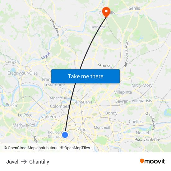 Javel to Chantilly map