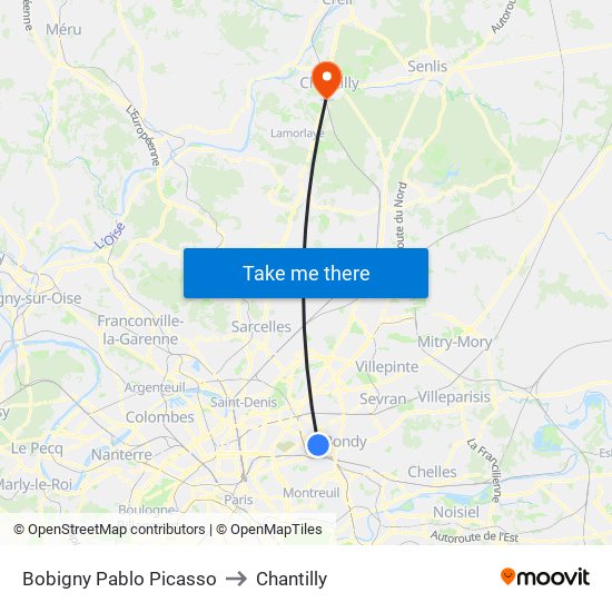 Bobigny Pablo Picasso to Chantilly map