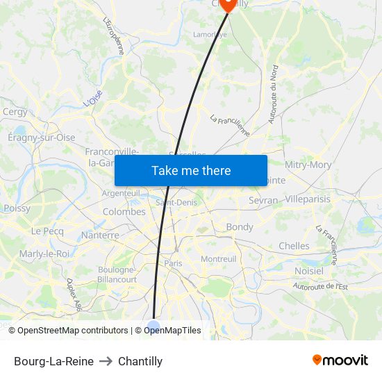 Bourg-La-Reine to Chantilly map