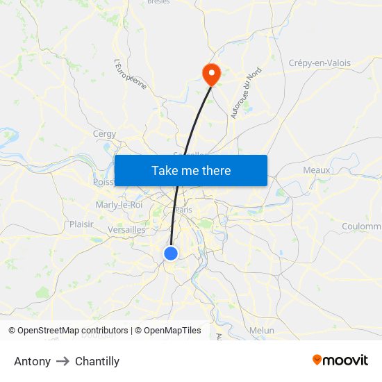 Antony to Chantilly map