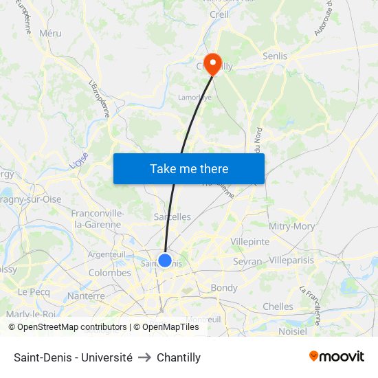 Saint-Denis - Université to Chantilly map