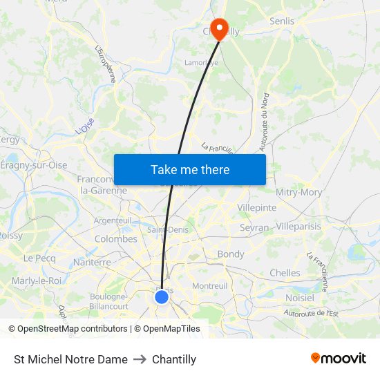 St Michel Notre Dame to Chantilly map