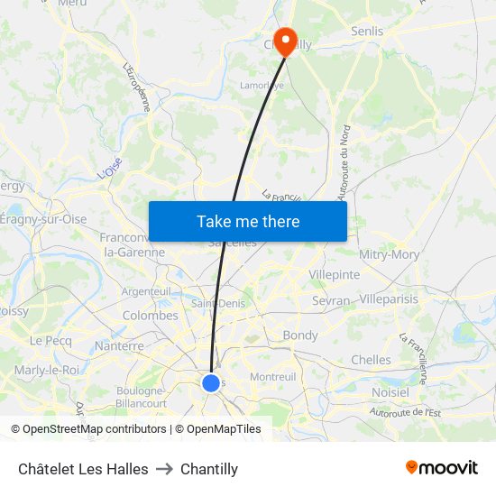 Châtelet Les Halles to Chantilly map