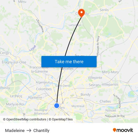 Madeleine to Chantilly map