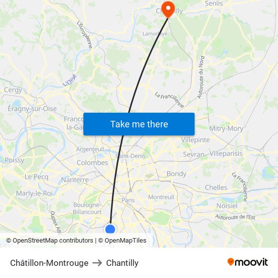 Châtillon-Montrouge to Chantilly map