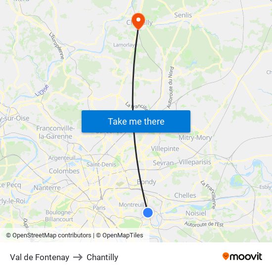 Val de Fontenay to Chantilly map
