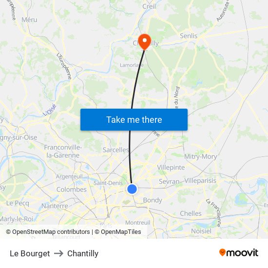 Le Bourget to Chantilly map