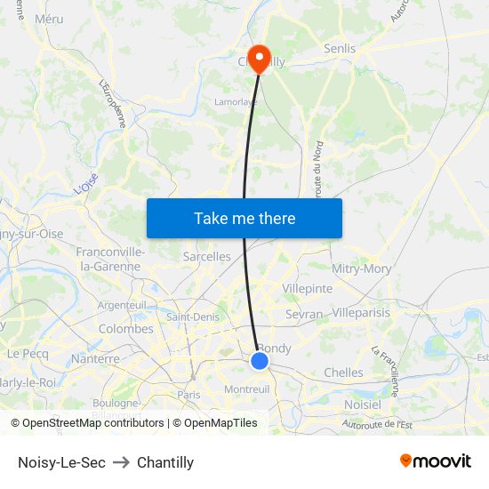 Noisy-Le-Sec to Chantilly map
