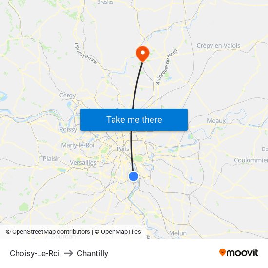 Choisy-Le-Roi to Chantilly map