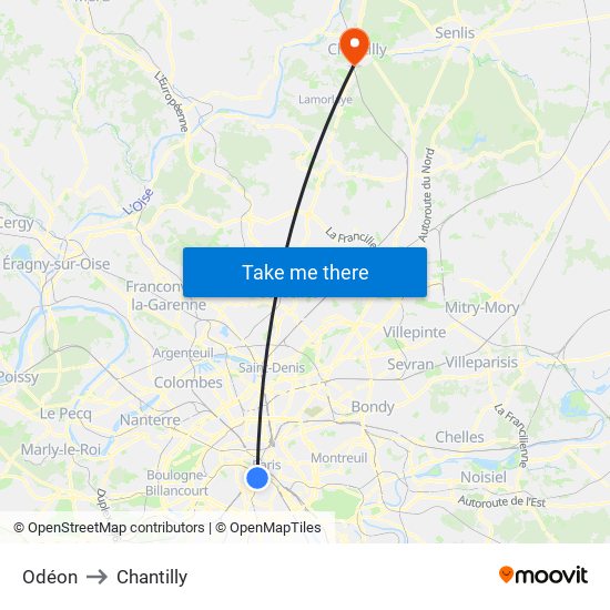 Odéon to Chantilly map