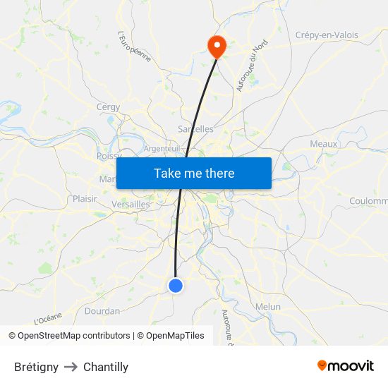 Brétigny to Chantilly map
