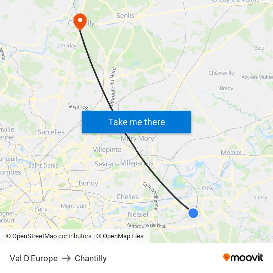 Val D'Europe to Chantilly map