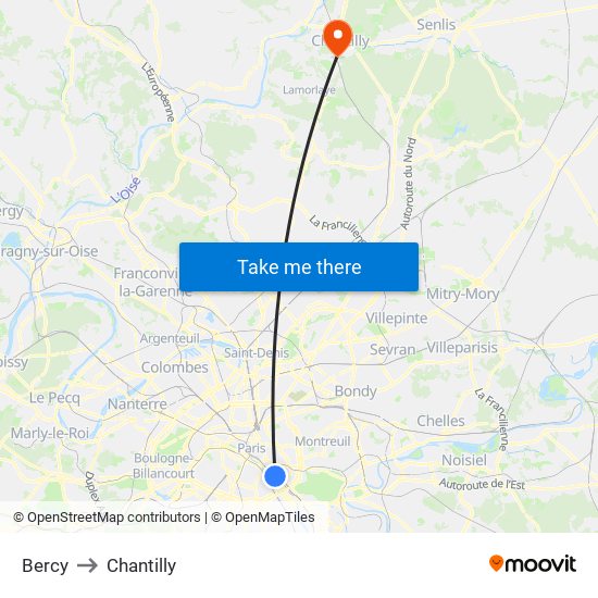 Bercy to Chantilly map