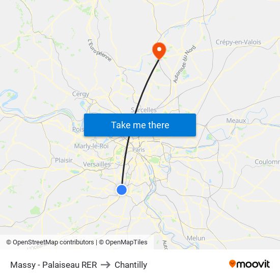 Massy - Palaiseau RER to Chantilly map