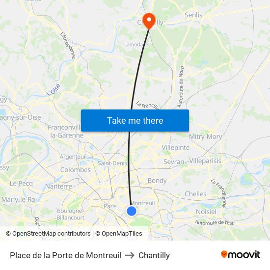 Place de la Porte de Montreuil to Chantilly map