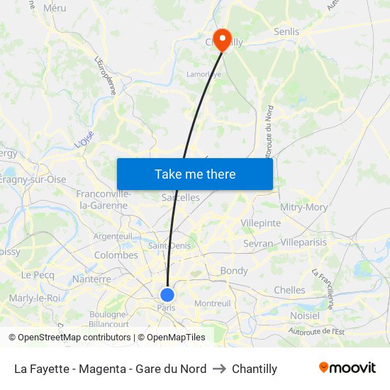 La Fayette - Magenta - Gare du Nord to Chantilly map