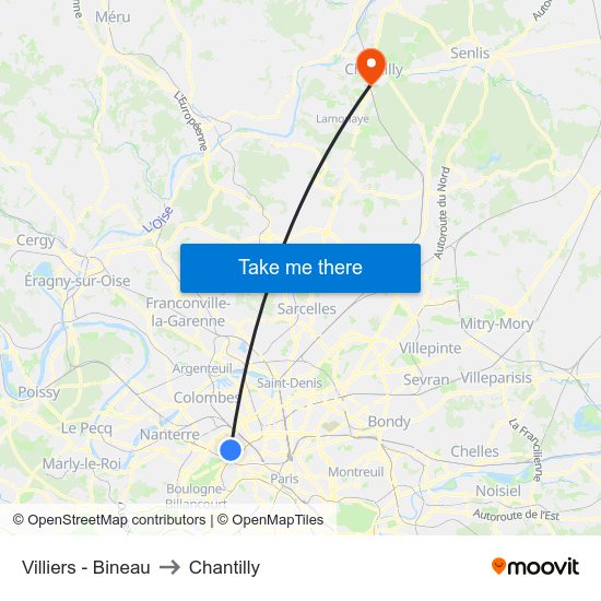 Villiers - Bineau to Chantilly map