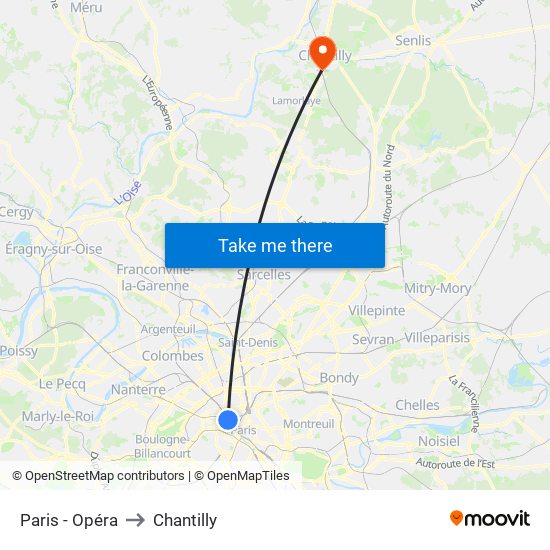 Paris - Opéra to Chantilly map