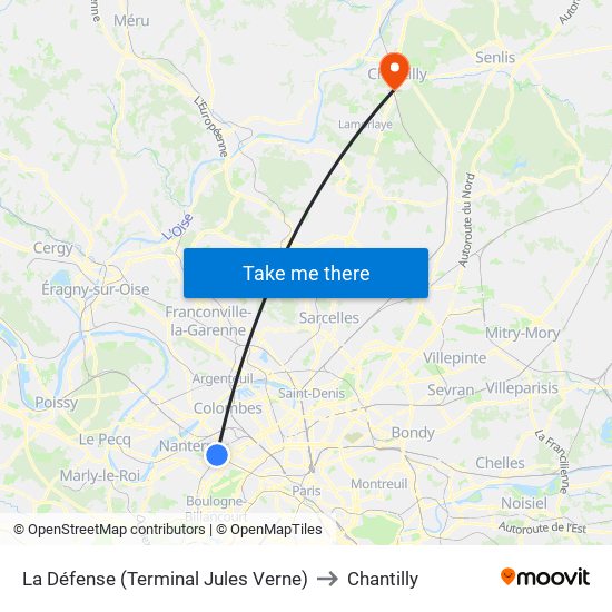 La Défense (Terminal Jules Verne) to Chantilly map