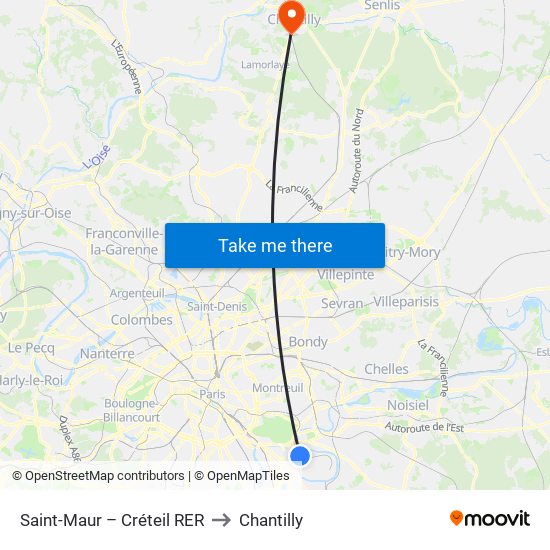 Saint-Maur – Créteil RER to Chantilly map
