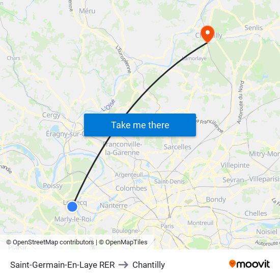 Saint-Germain-En-Laye RER to Chantilly map