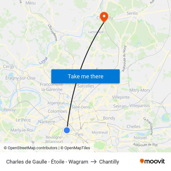 Charles de Gaulle - Étoile - Wagram to Chantilly map