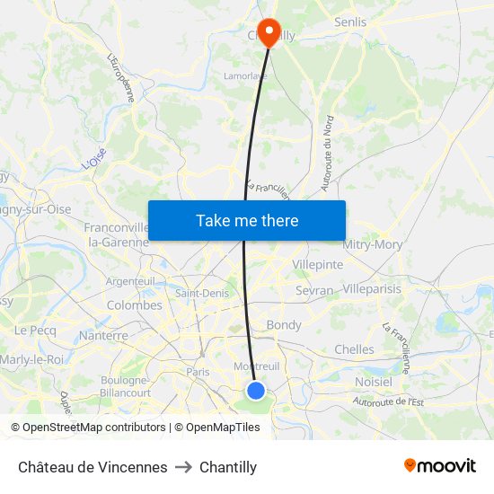 Château de Vincennes to Chantilly map