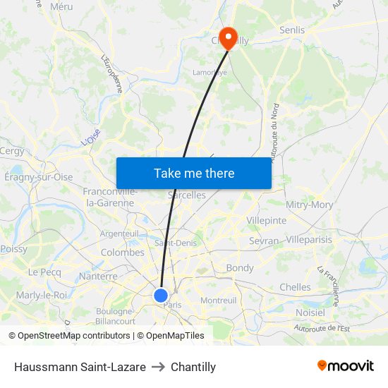 Haussmann Saint-Lazare to Chantilly map