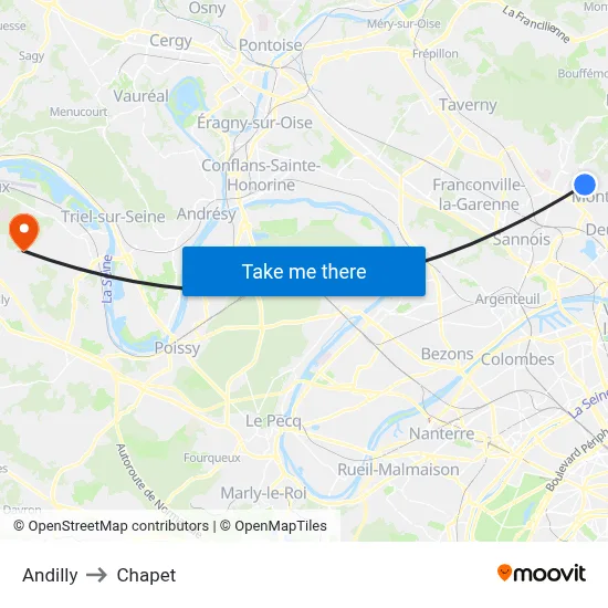 Andilly to Chapet map