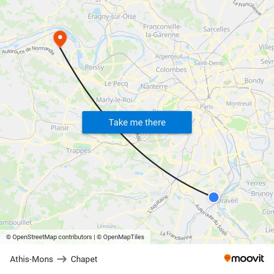 Athis-Mons to Chapet map