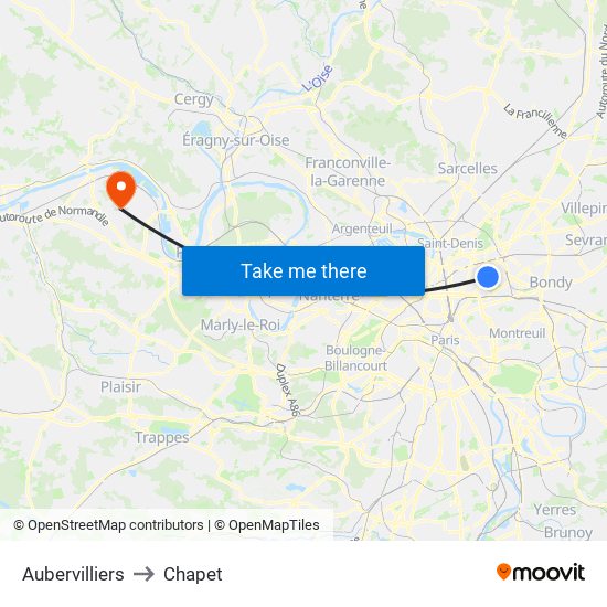 Aubervilliers to Chapet map