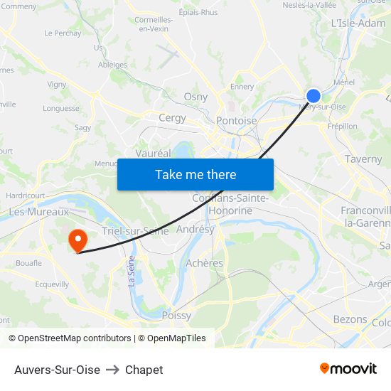 Auvers-Sur-Oise to Chapet map