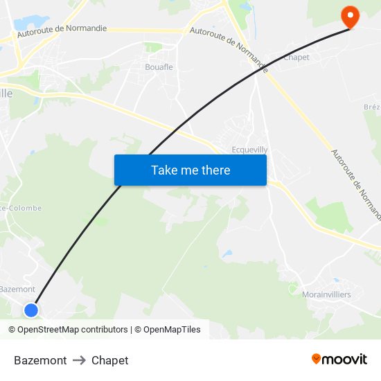 Bazemont to Chapet map