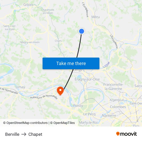 Berville to Chapet map