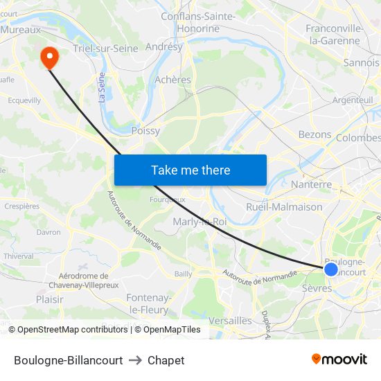 Boulogne-Billancourt to Chapet map