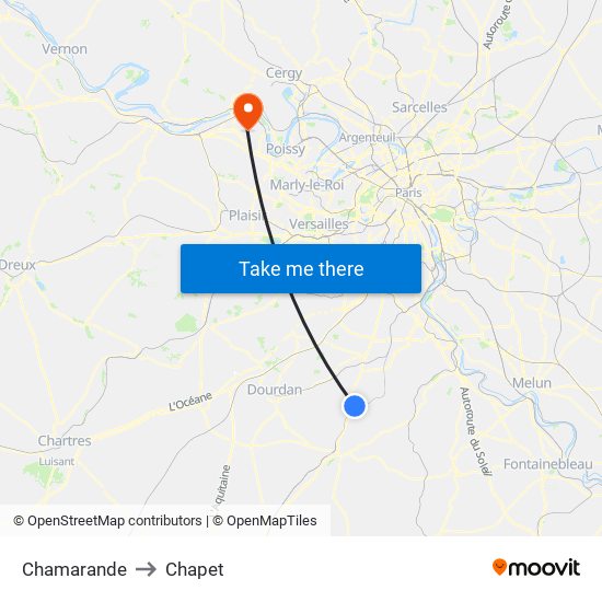 Chamarande to Chapet map