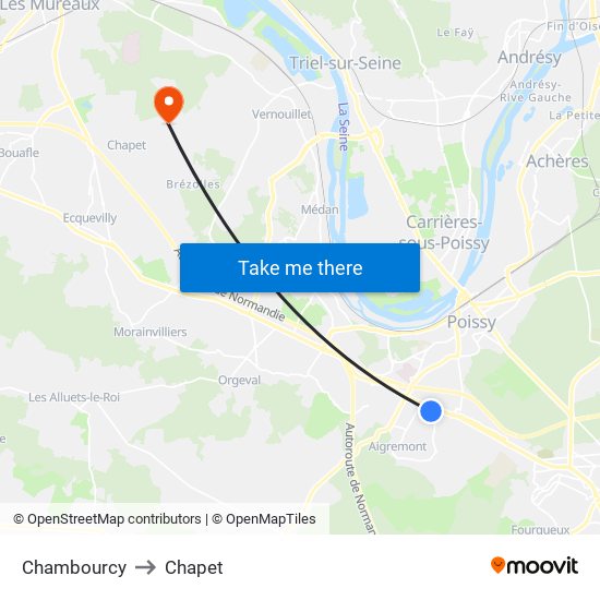 Chambourcy to Chapet map