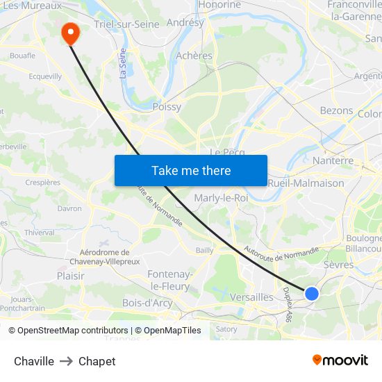 Chaville to Chapet map
