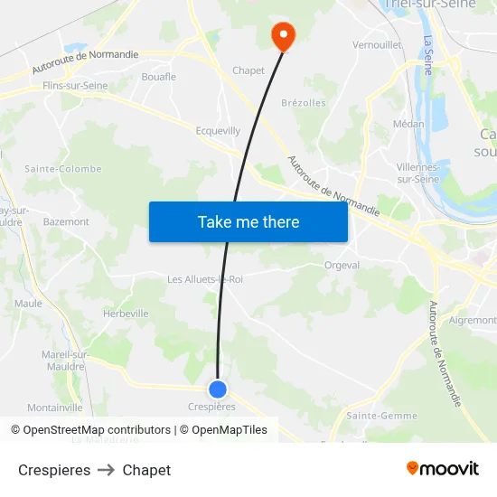 Crespieres to Chapet map