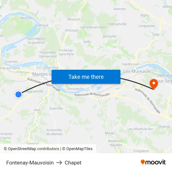 Fontenay-Mauvoisin to Chapet map