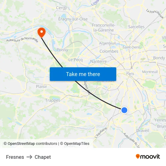 Fresnes to Chapet map