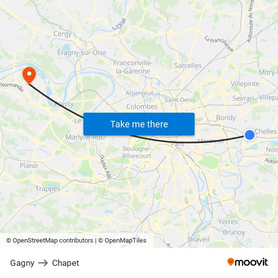 Gagny to Chapet map