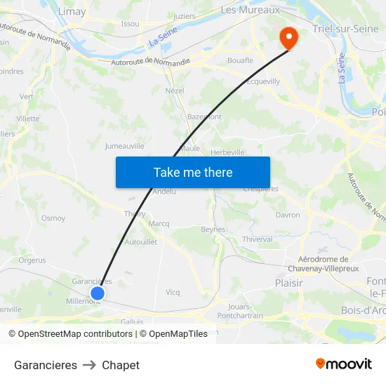 Garancieres to Chapet map