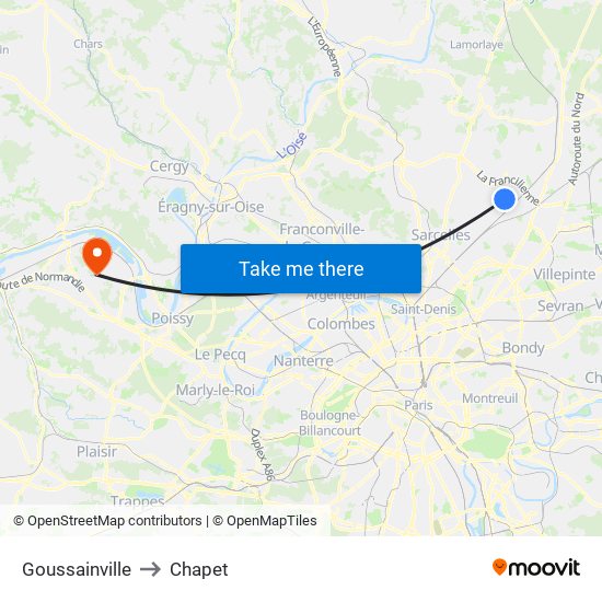 Goussainville to Chapet map