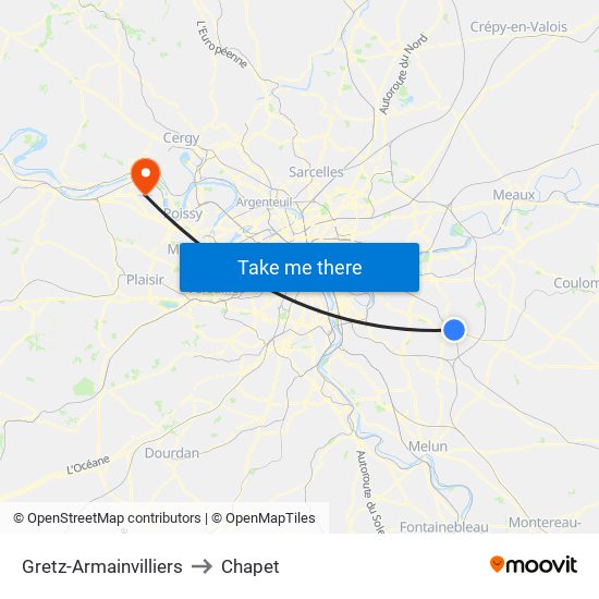 Gretz-Armainvilliers to Chapet map